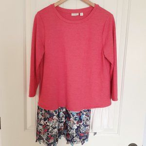 LOGO Lounge by Lori Goldstein French Terry Top w/Poplin Ruffle Hem Pink Size M